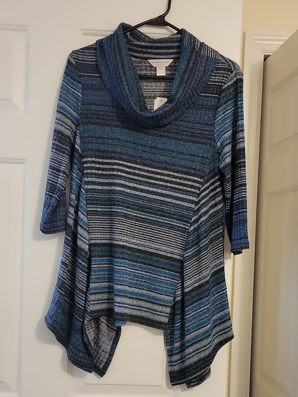 Christopher & Banks Blue Multi-Stripe Cowl Neck Sweater